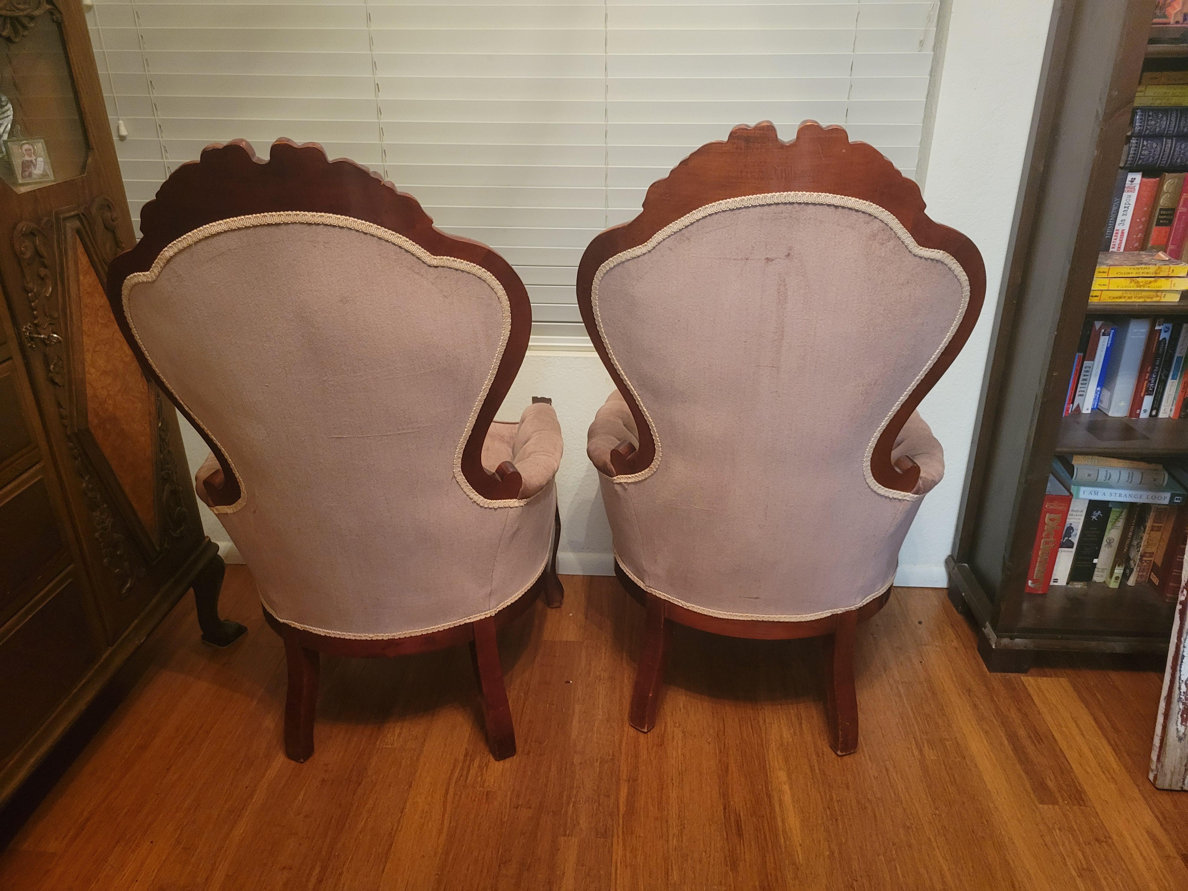 Kimball Reproductions Victorian Style King and Queen Armchairs - Set of (2) In Good Condition In Phoenix, AZ