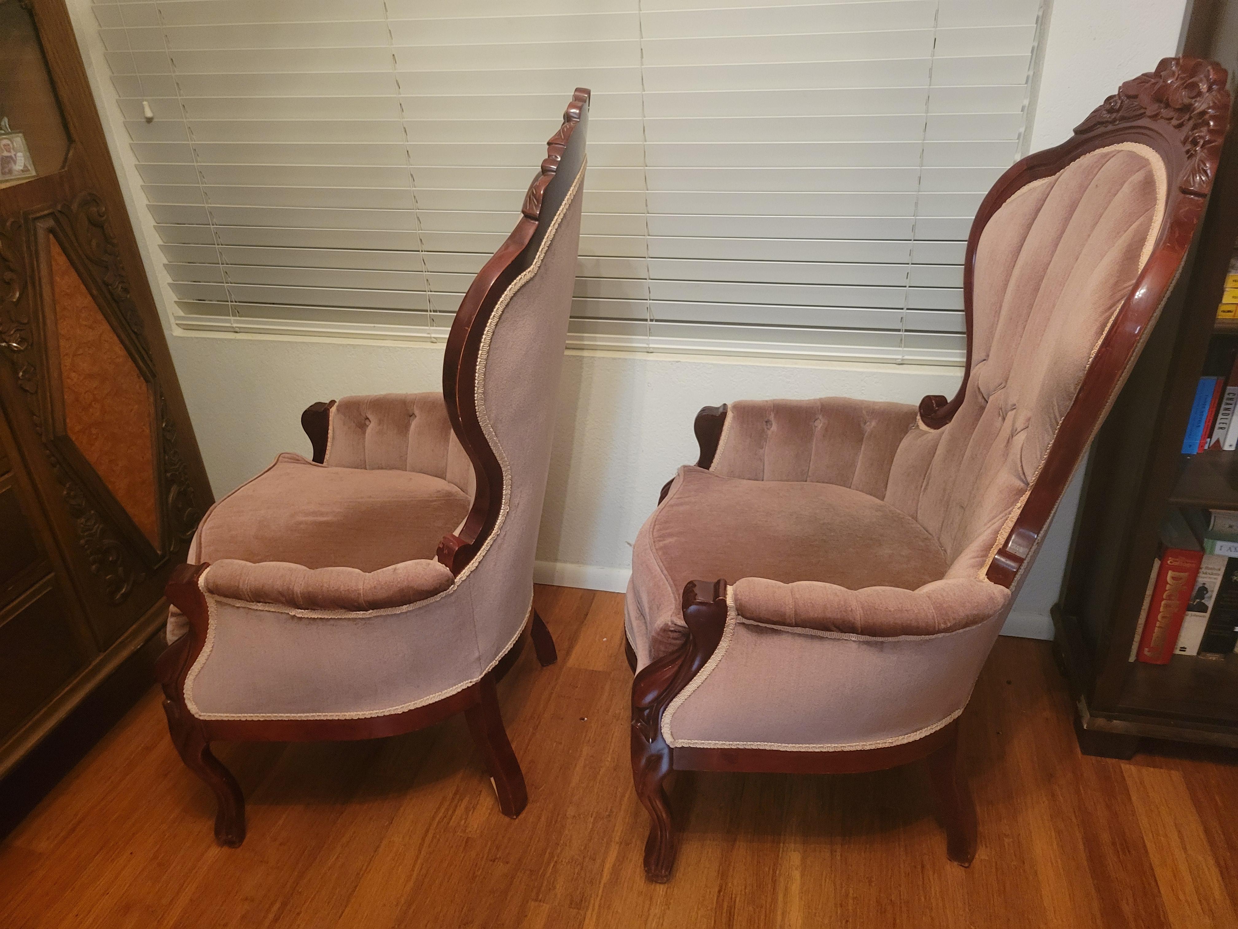 20th Century Kimball Reproductions Victorian Style King and Queen Armchairs - Set of (2)