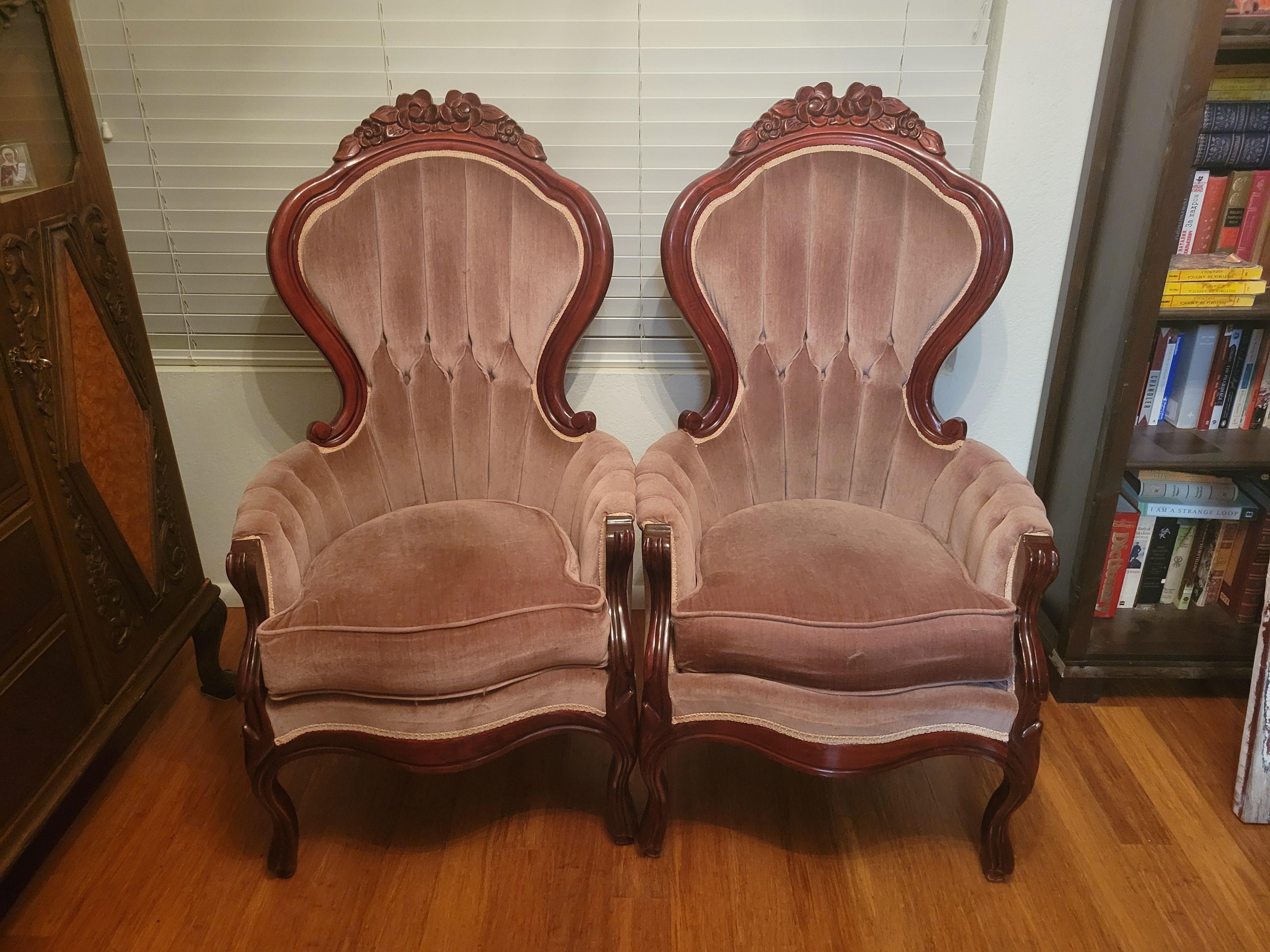 Kimball Reproductions Victorian Style King and Queen Armchairs - Set of (2) 2