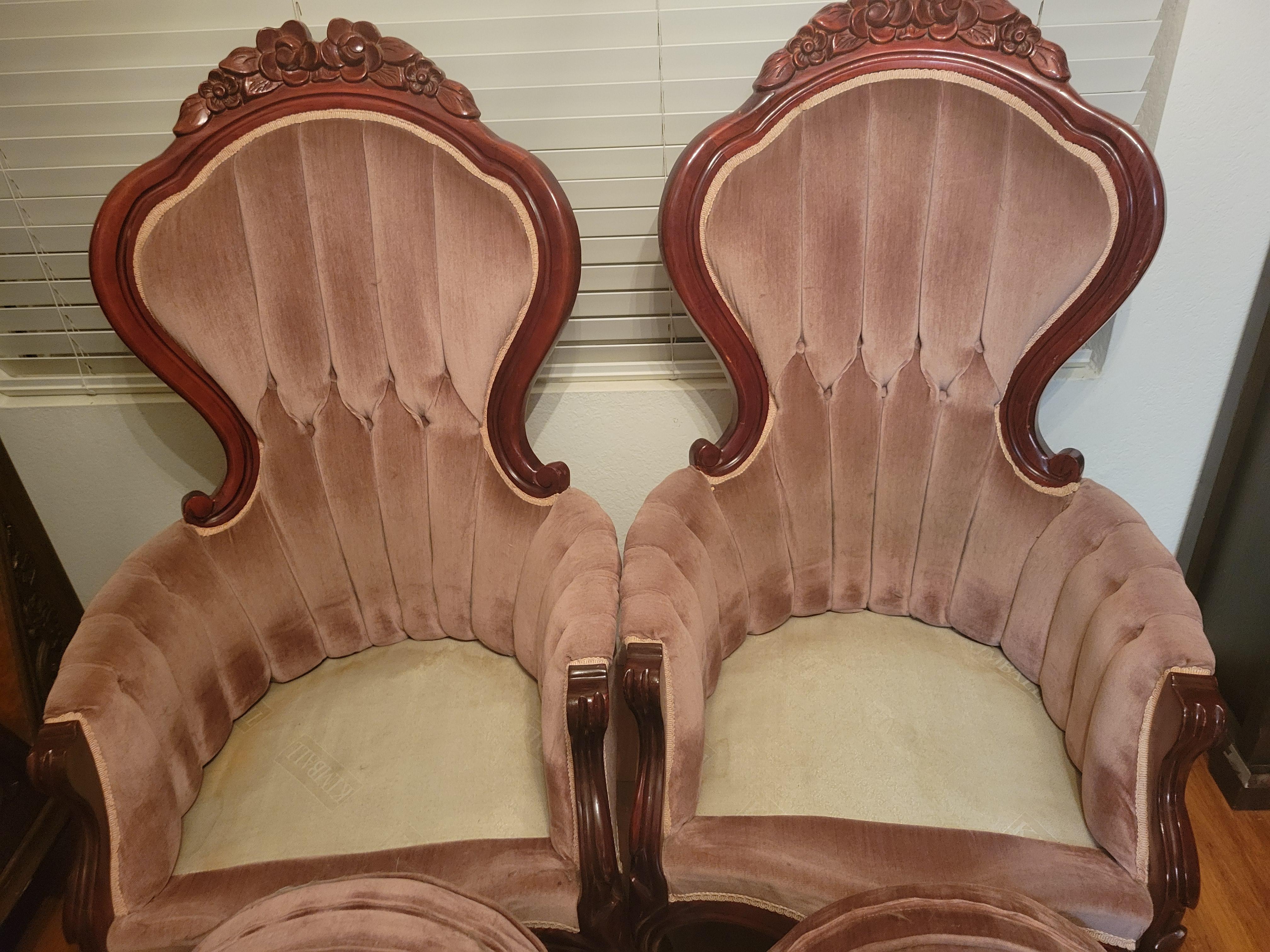 North American Kimball Reproductions Victorian Style King and Queen Armchairs - Set of (2)