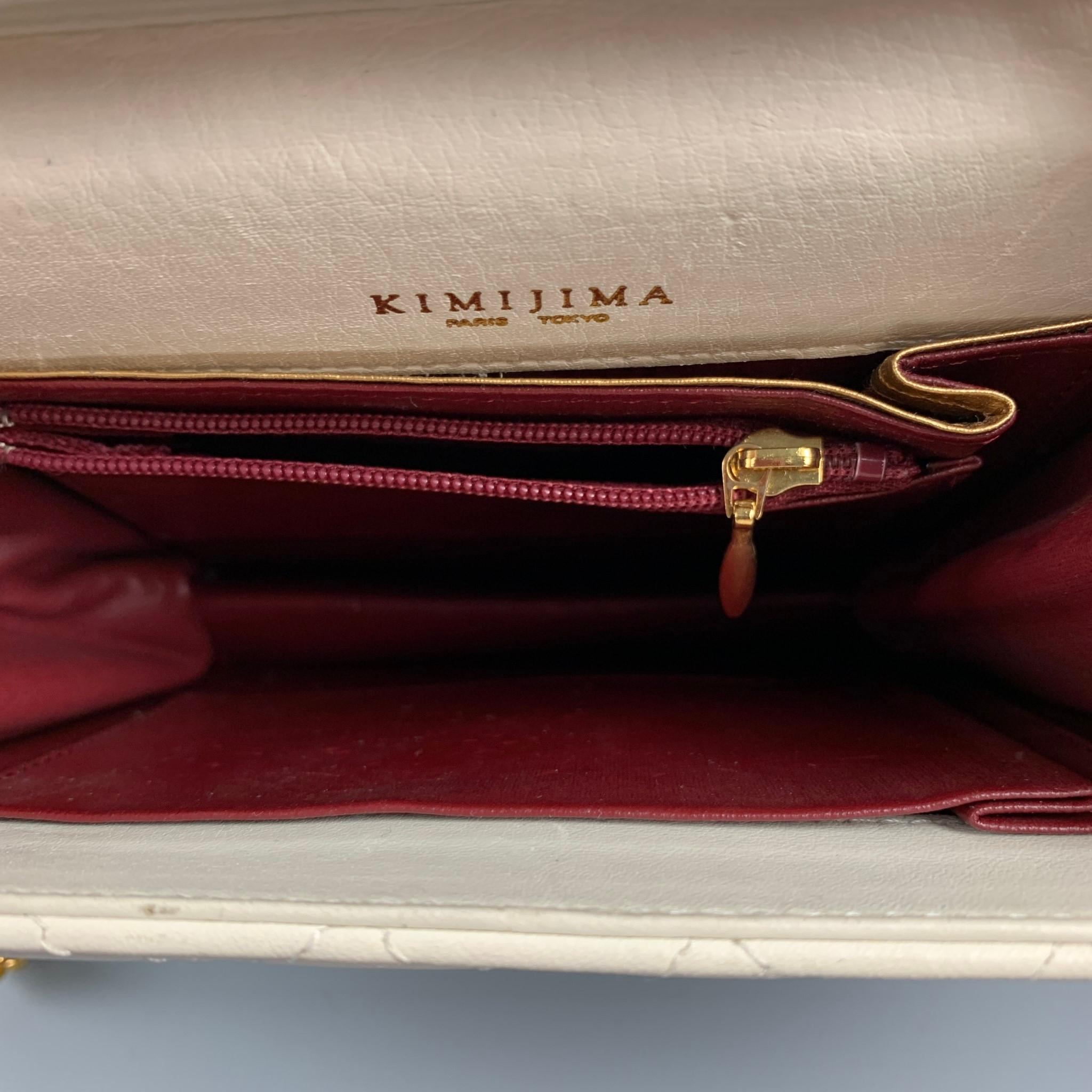 Vintage KIMIJIMA Cream & Gold Quilted Leather Shoulder Bag In Good Condition In San Francisco, CA