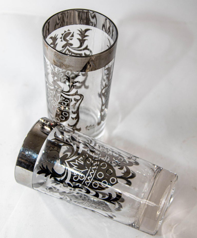 Vintage Kimiko Signed Silver High Ball Glasses Set of 8 with