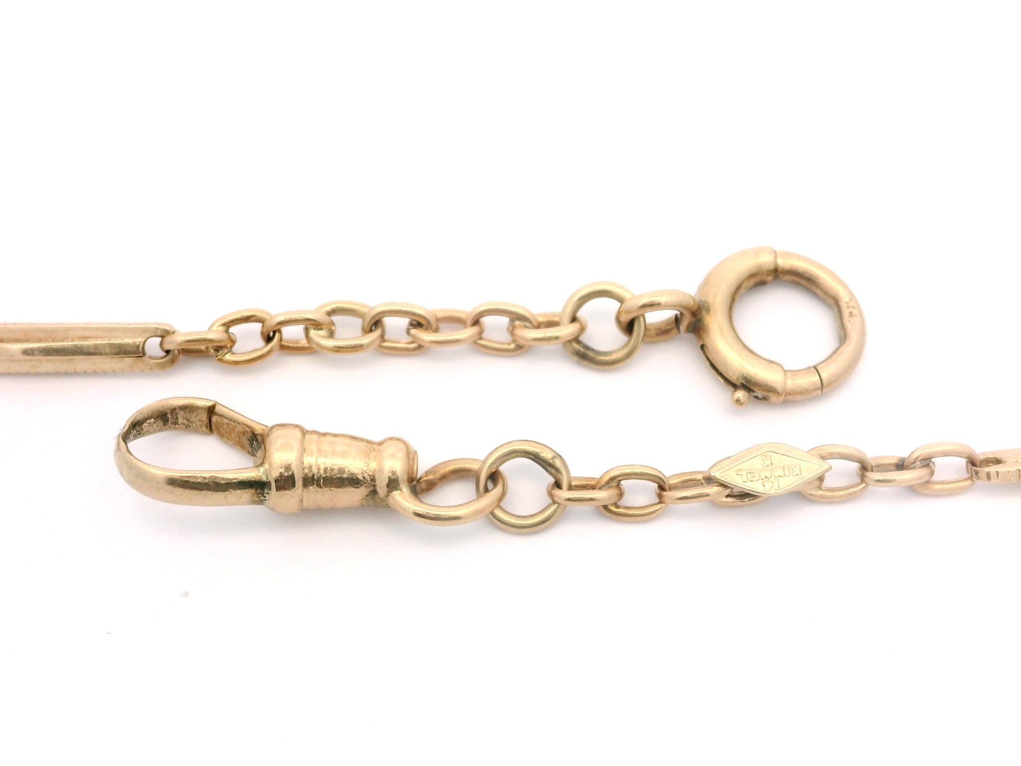 Women's or Men's Vintage Kimmel 14k Rosy Yellow Gold Pocket Watch Chain w/ Dog Clip & Spring Ring
