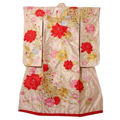 Robe de cérémonie japonaise vintage en brocart de soie de kimono