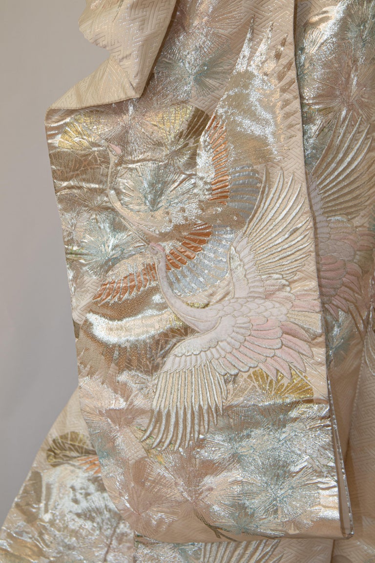 Vintage Kimono White Silk Brocade Japanese Wedding Dress For Sale at