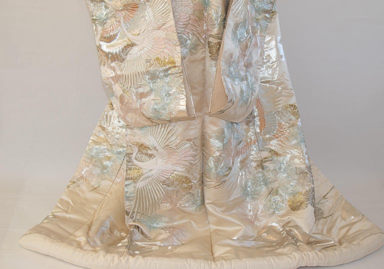 Vintage Kimono White Silk Brocade Japanese Wedding Dress For Sale at