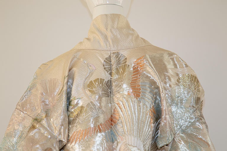 Vintage Kimono White Silk Brocade Japanese Wedding Dress For Sale at
