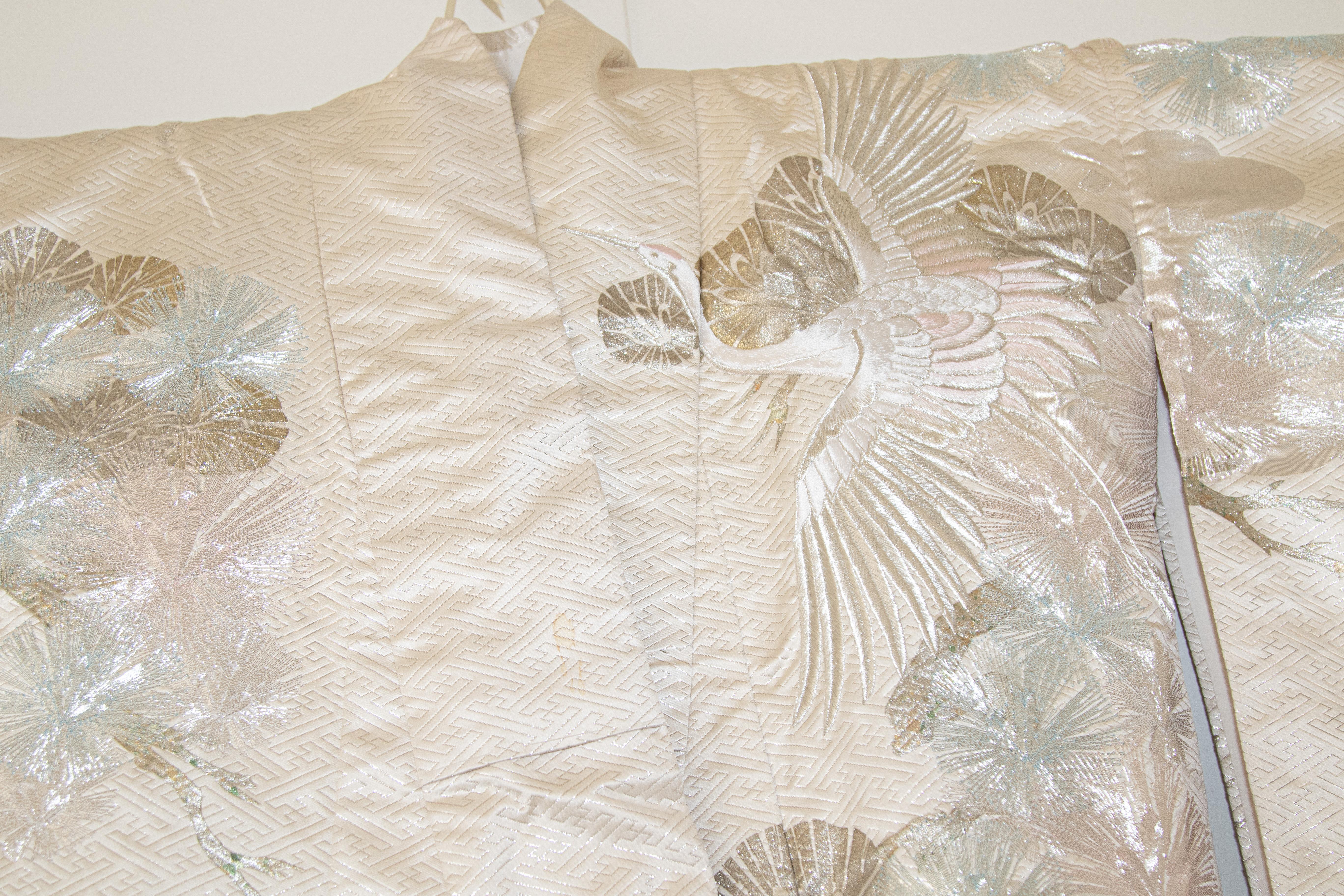 Hand-Crafted Vintage Kimono White Silk Brocade Japanese Wedding Dress