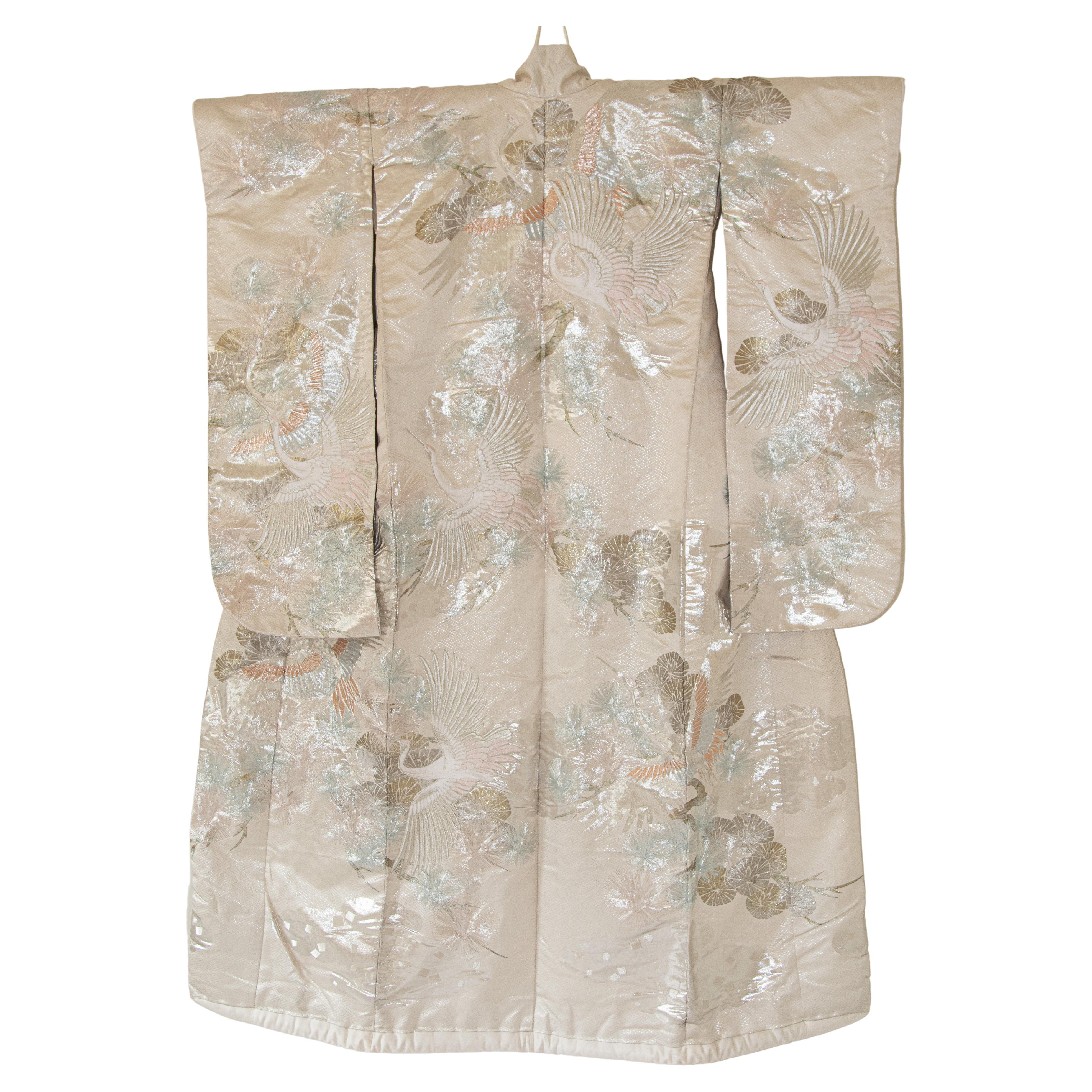Vintage Kimono White Silk Brocade Japanese Wedding Dress