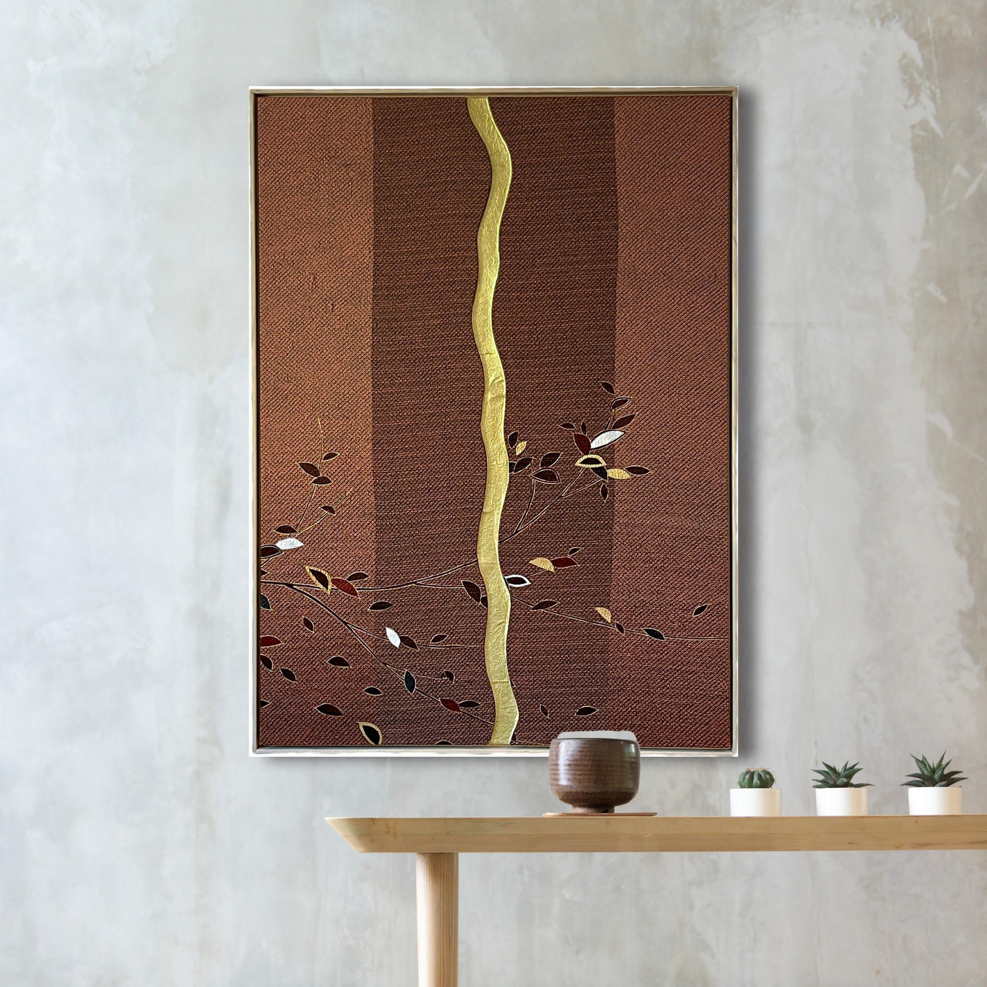 The frame for this work is made of paulownia wood taken from antique Kiritansu - chest-of-drawers for kimono.

I use antique kiritansu that can’t be used as furniture anymore to create basis and frames for my works. It adds them even more authentic