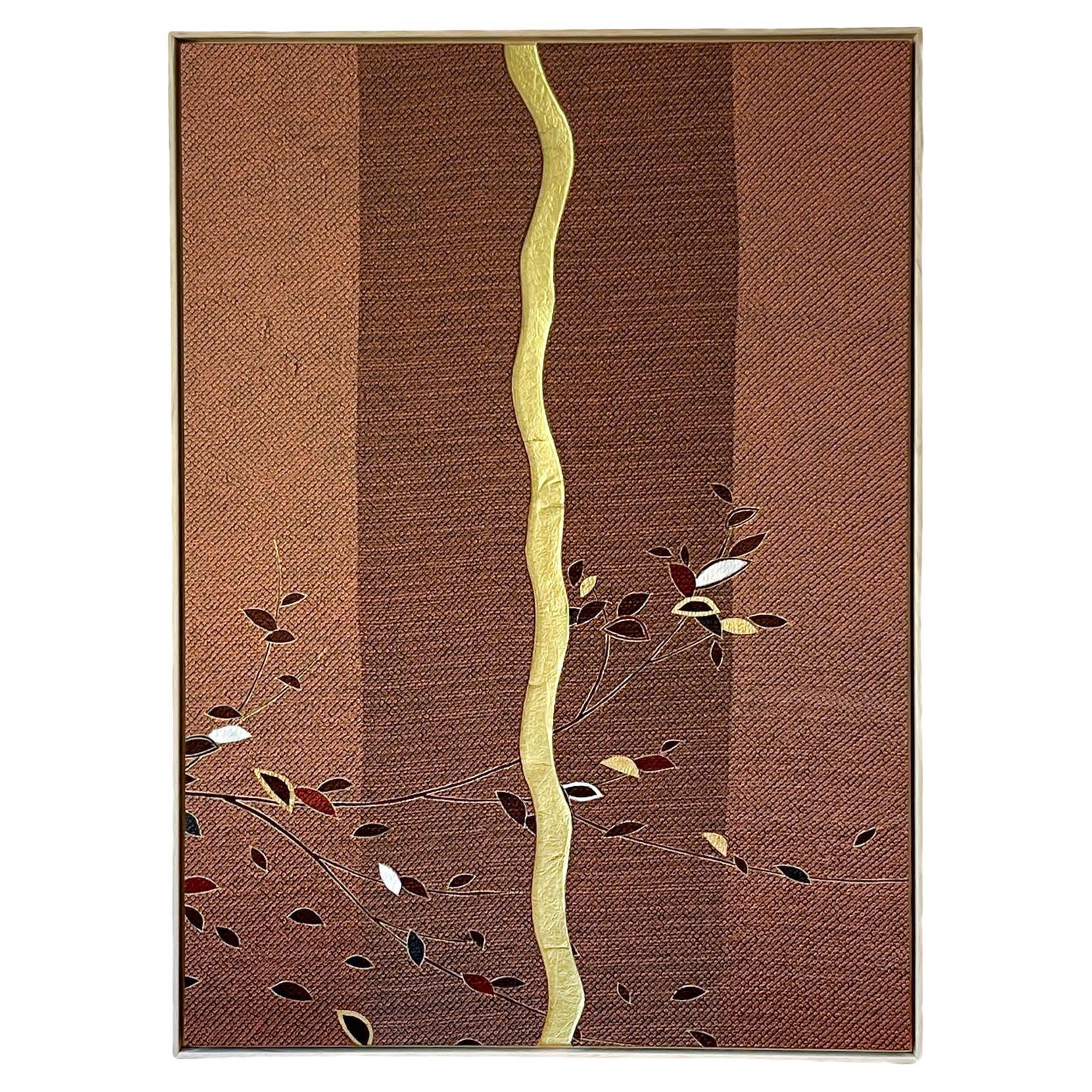 Art textile vintage Autumn branches ~ Kintsugi ~ par ikasu Brown, Japon