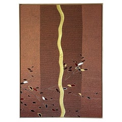 Opera d'arte tessile in stile kimono vintage "Rami d'autunno ~ Kintsugi ~" di ikasu Brown Japan