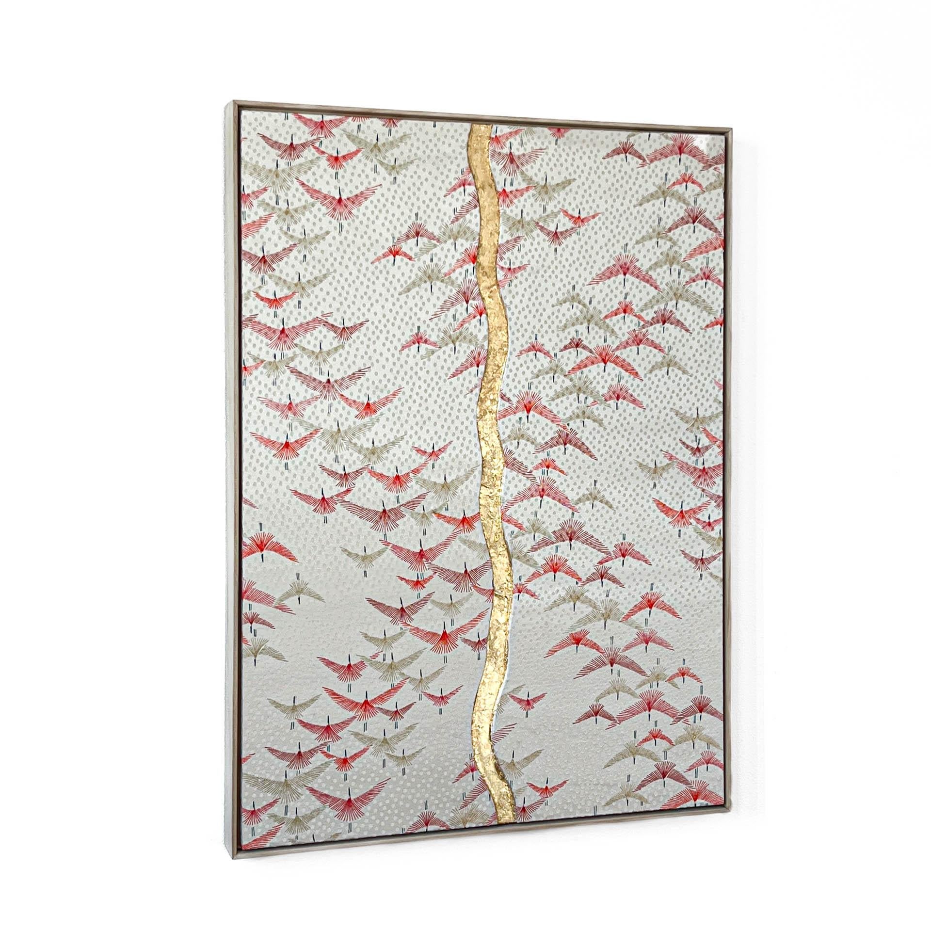 Japonais Art textile kimono vintage Cranes ~ Kintsugi ~ par ikasu Blanc/rouge/or Japon en vente