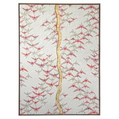 Vintage kimono textile art " Cranes ~ Kintsugi ~ " by ikasu White/Red/Gold Japan