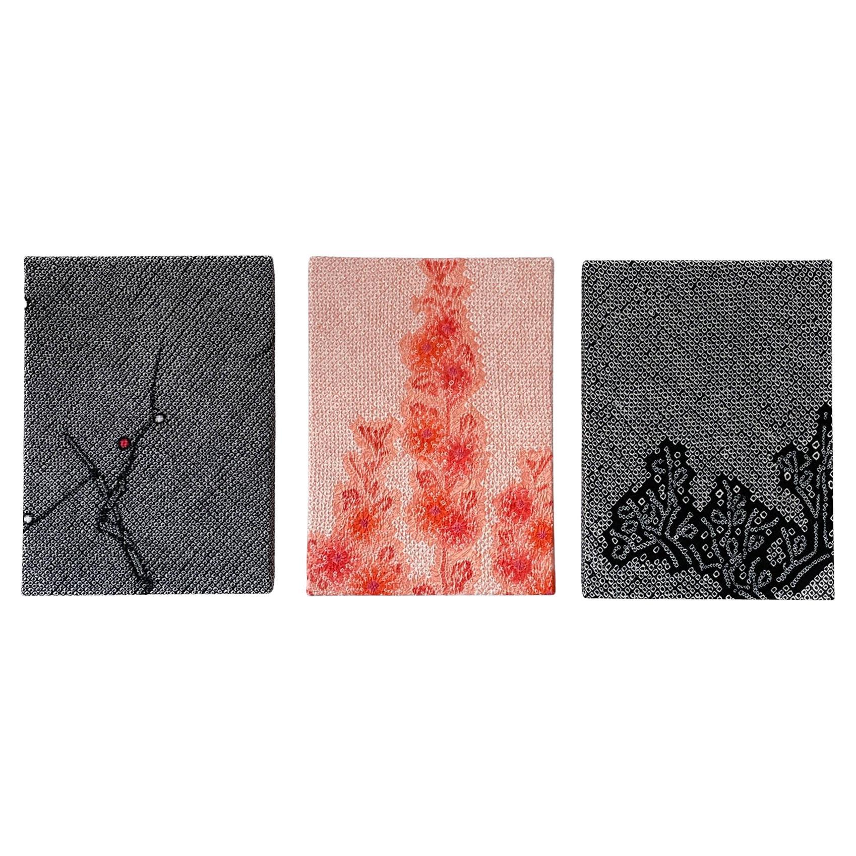 Vintage kimono textile art "Flowers ~Life Circle~" by ikasu  Pink, Black, Japan