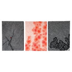 Vintage kimono textile art " Flowers ~ Life Circle ~" by ikasu Pink Black Japan
