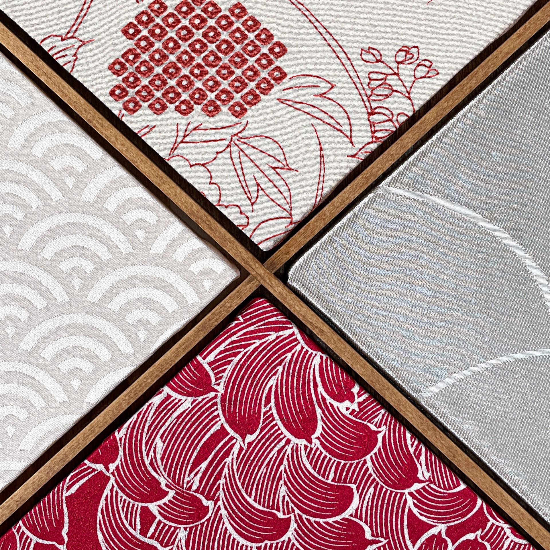 Art textile kimono vintage « Géométrie ~Chrysanthemums » par ikasu, blanc, rouge Japon en vente 7