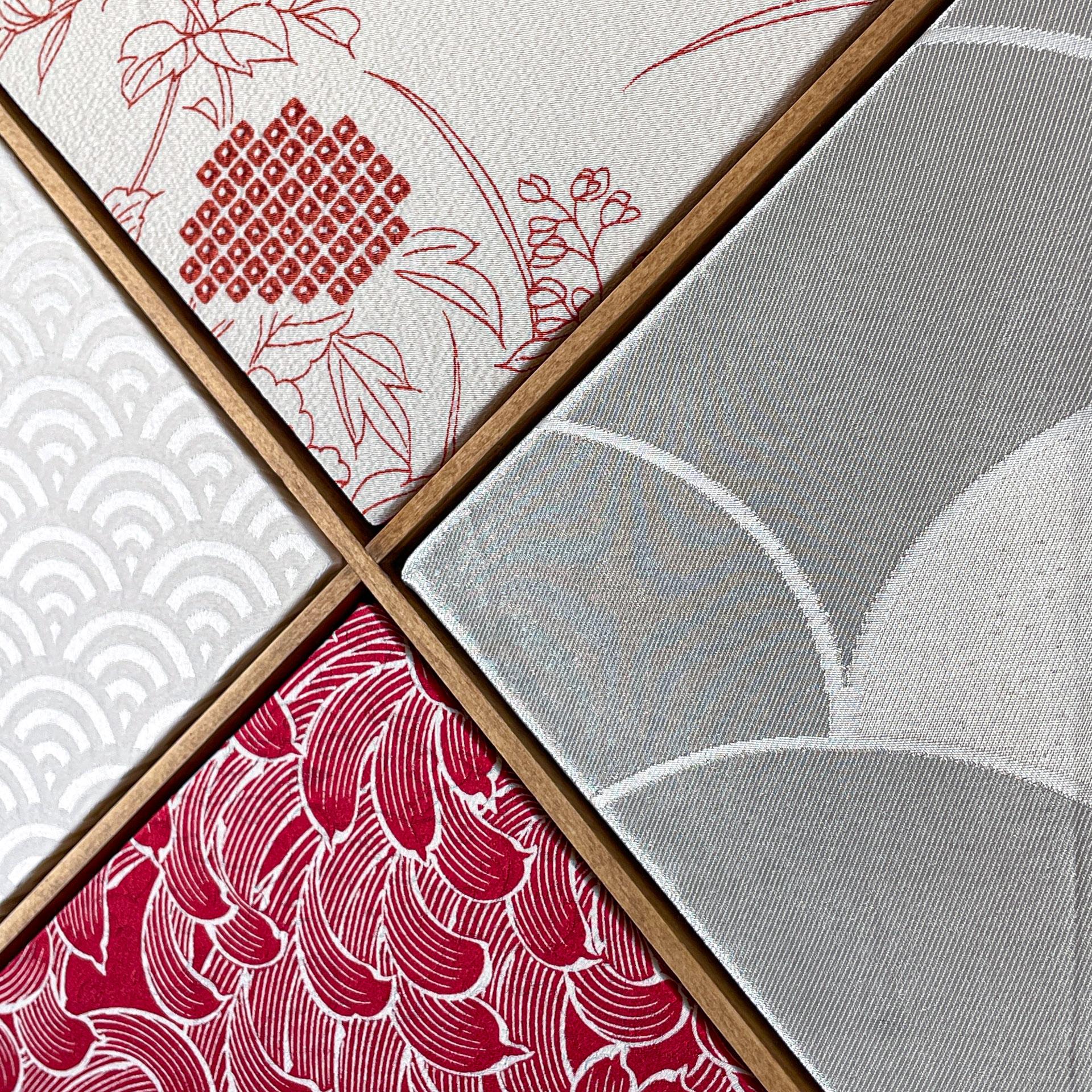 Art textile kimono vintage « Géométrie ~Chrysanthemums » par ikasu, blanc, rouge Japon en vente 8