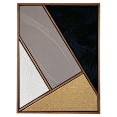 VIntage kimono textile art " Monochrome Geometry " by ikasu Gold, Grey, Japan