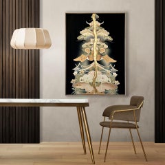 Antique kimono textile art "Prosperity Tree" by ikasu  Black, Japan