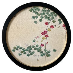 Vintage kimono textile art "View from the Window ~Maple&Plum~" by ikasu, Japan