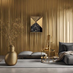 VIntage kimono textile art " Wish for prosperity " by ikasu Gold, Black, Japan