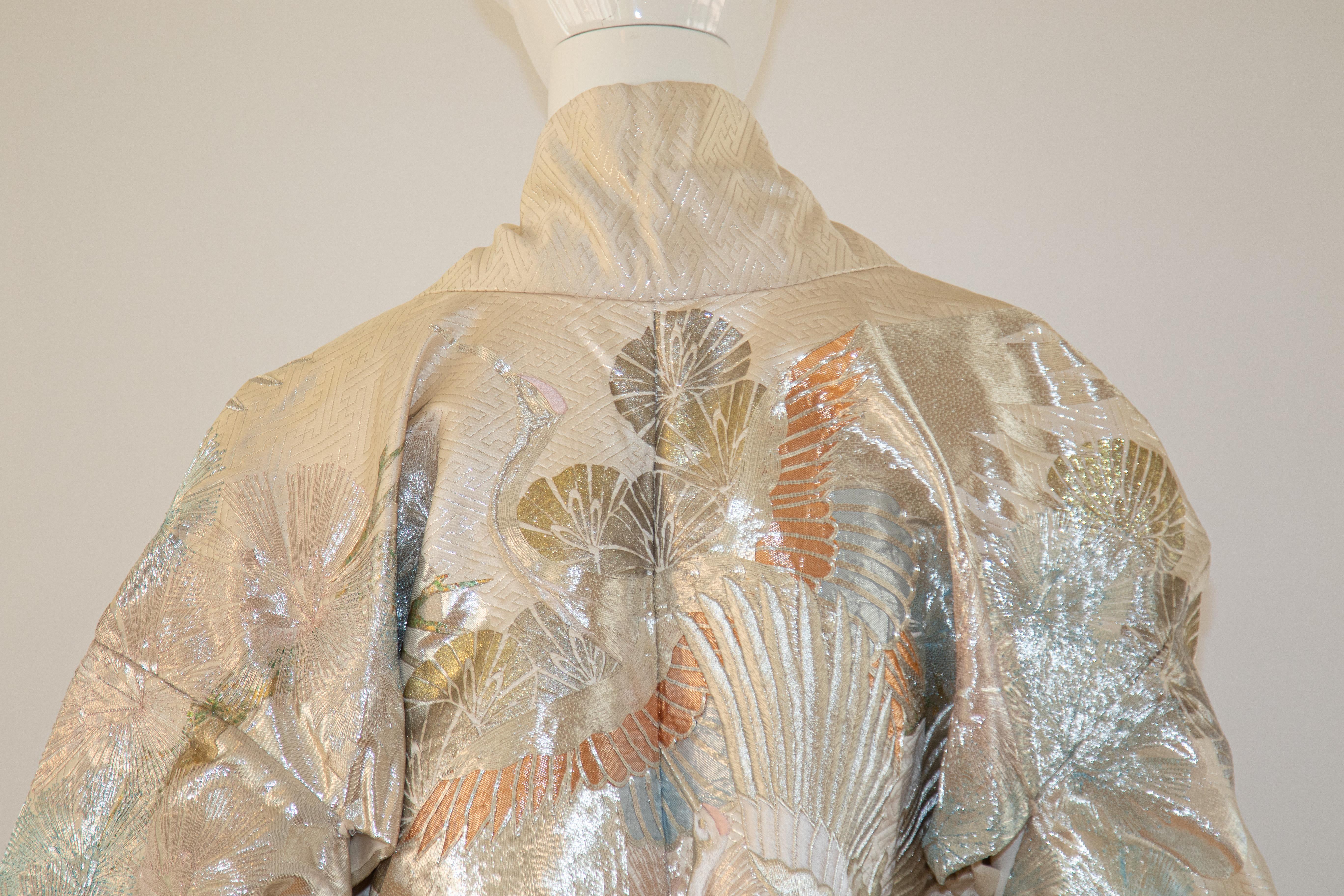 Vintage Kimono White Silk Brocade Japanese Wedding Dress For Sale 6