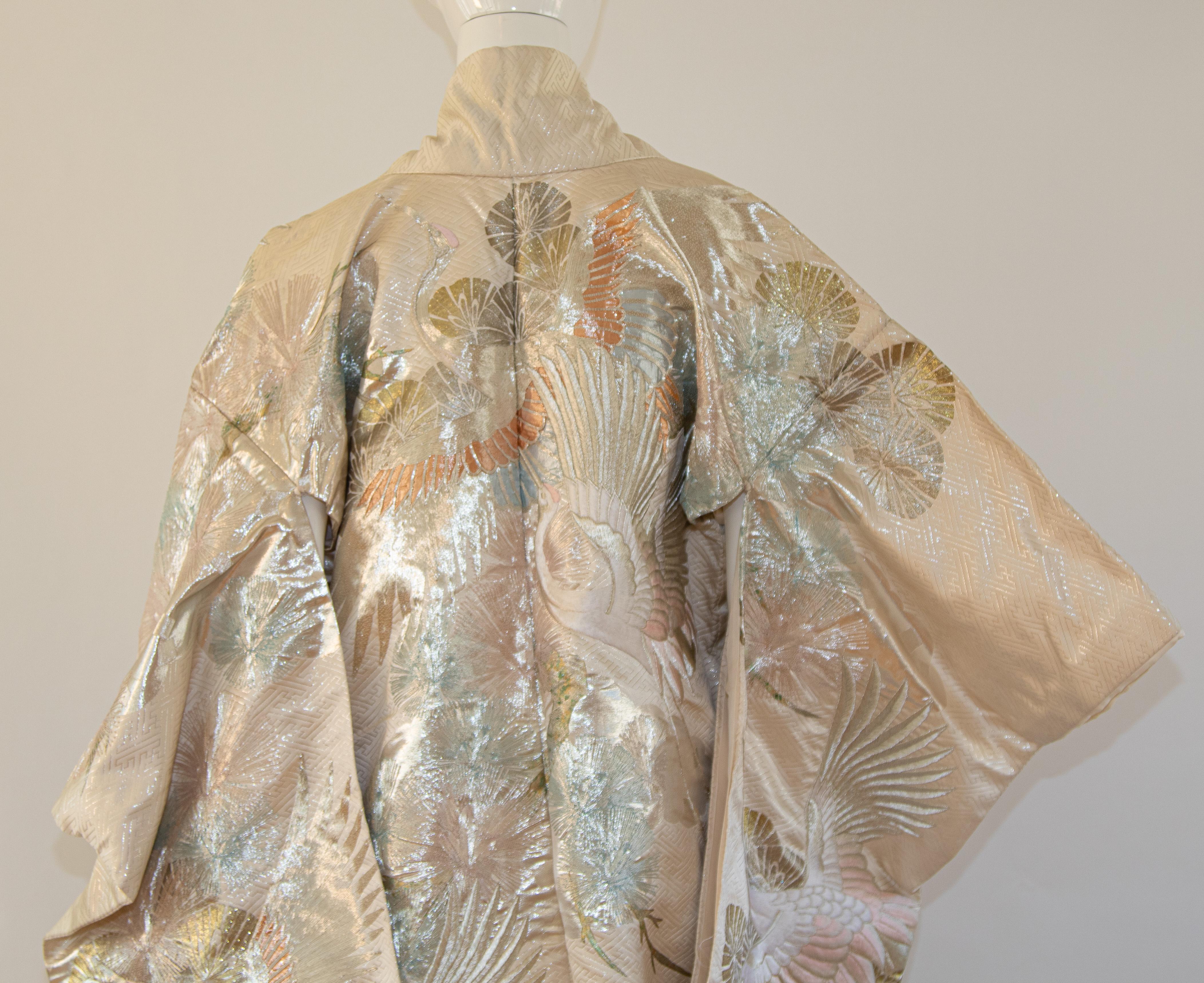 Vintage Kimono White Silk Brocade Japanese Wedding Dress For Sale 7