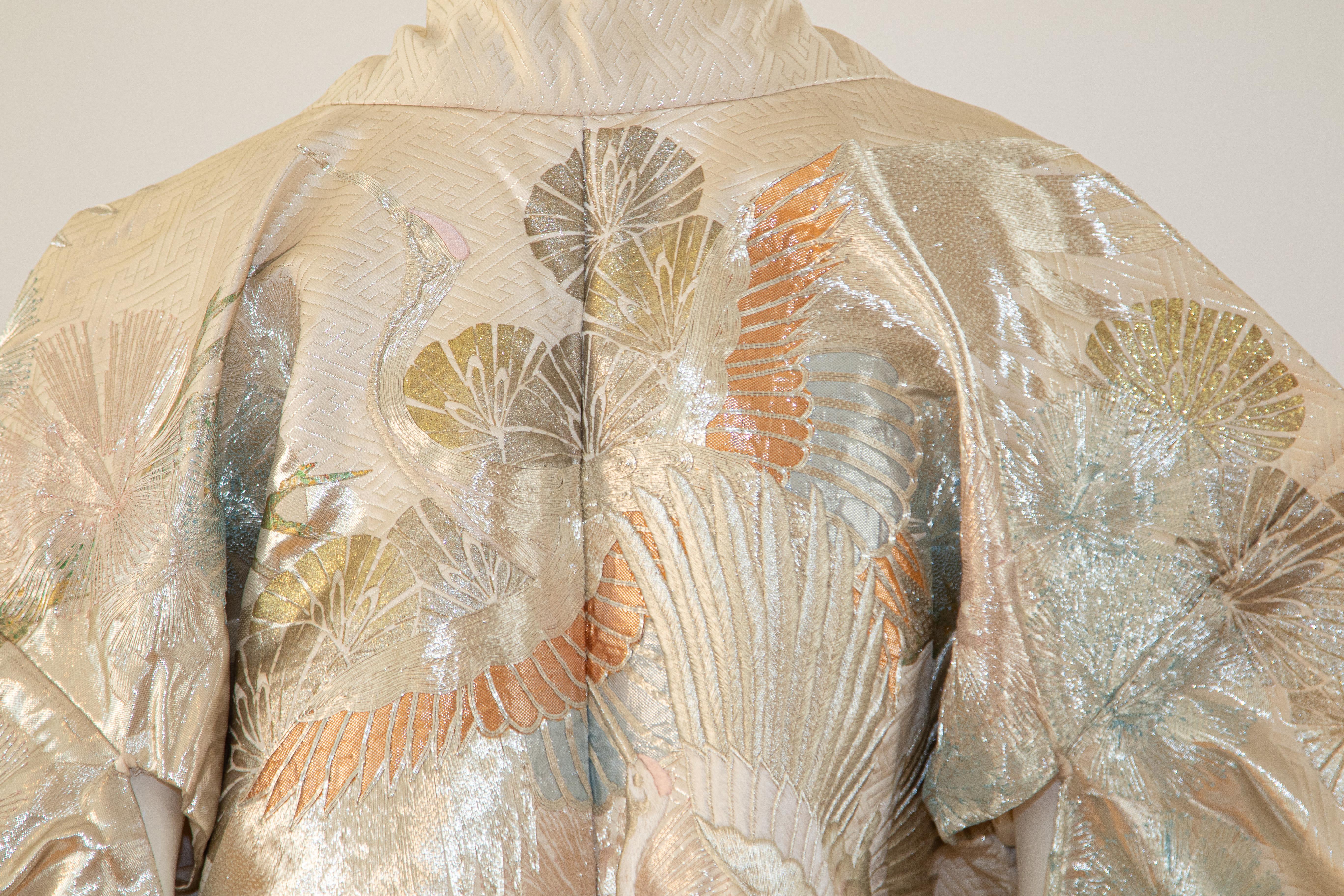 Kimono Vintage Vestido de Novia Japonés Brocado de Seda Blanco 8