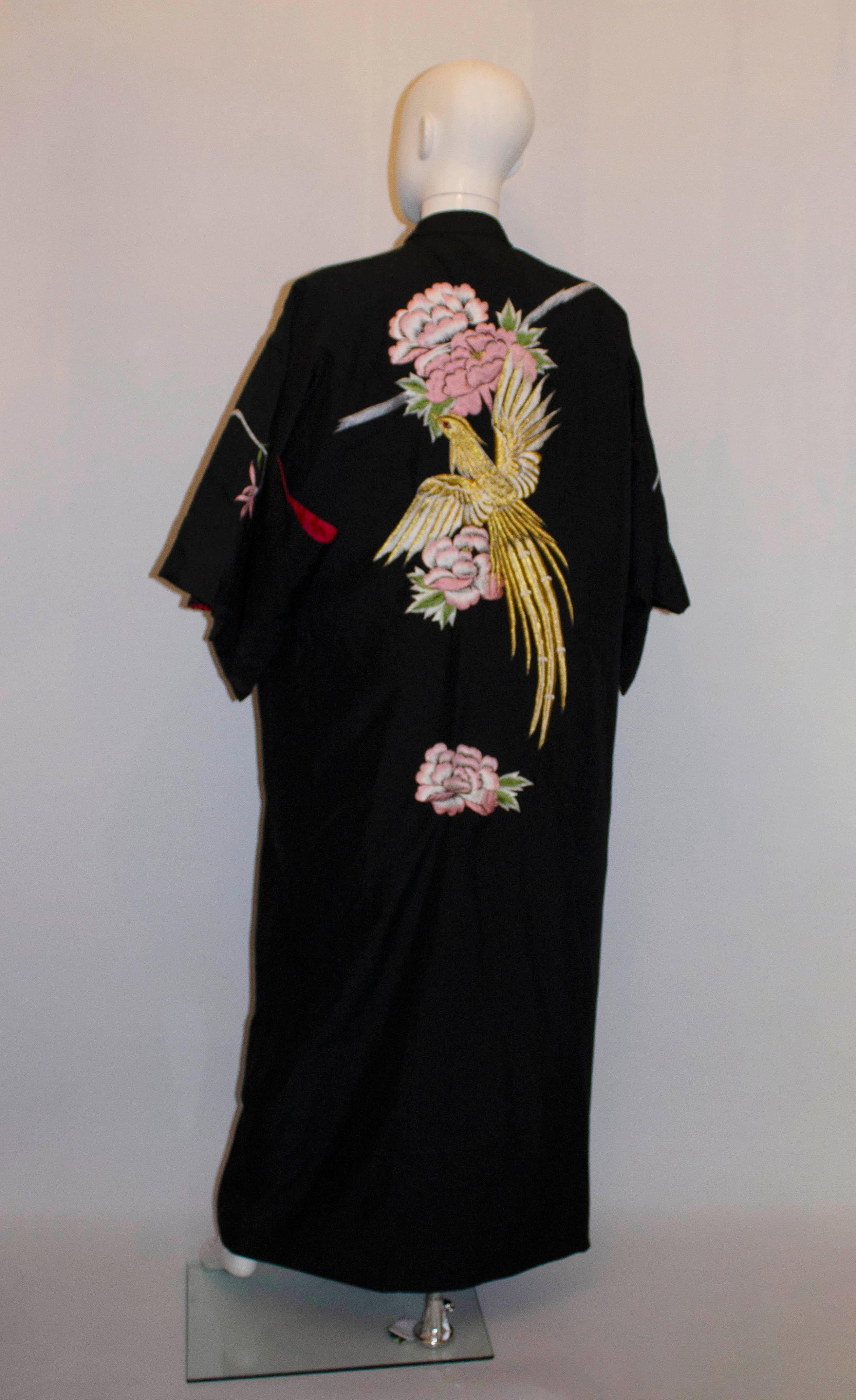 Black Vintage Kimono with Embroidered Phoenix. For Sale