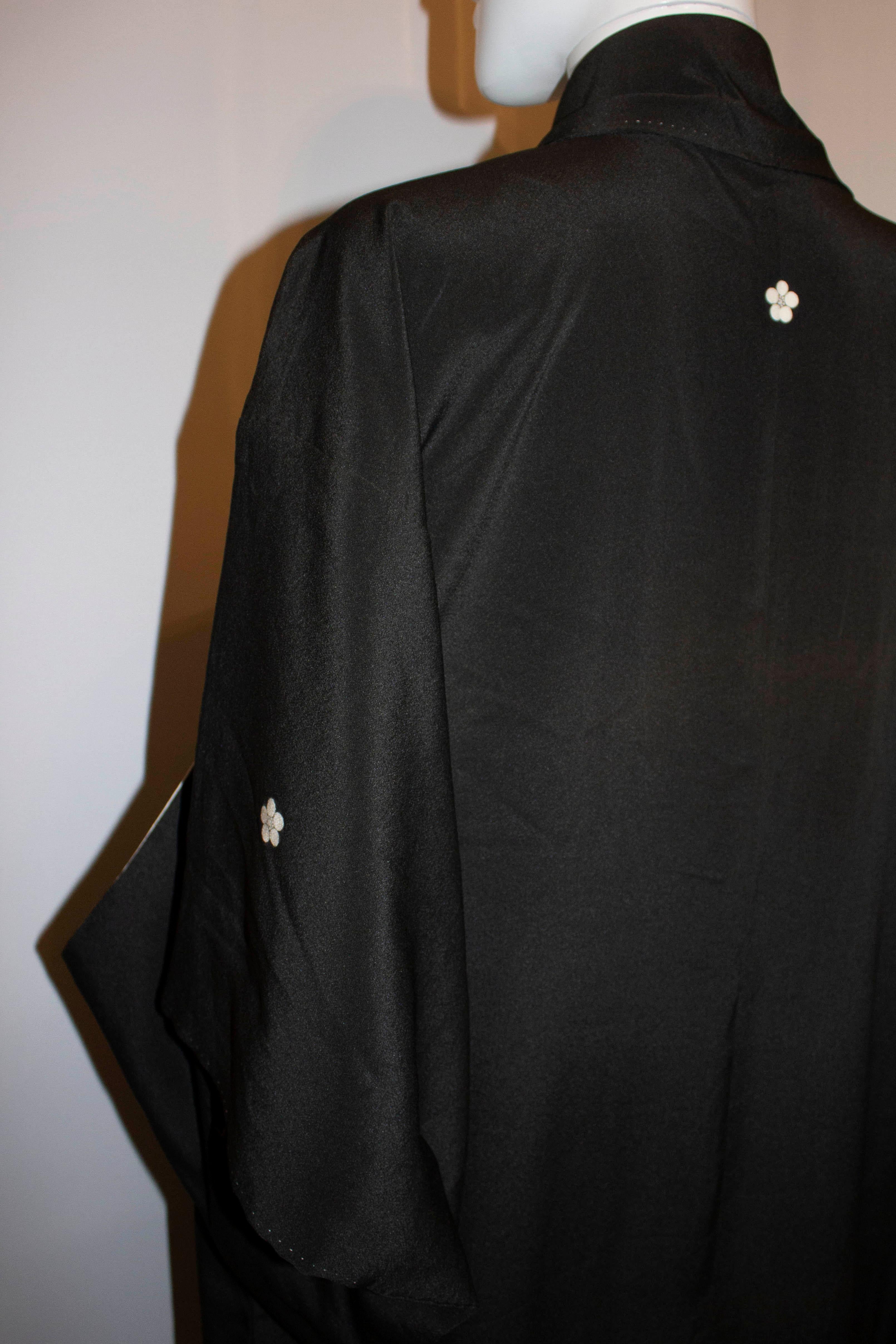 Black Vintage Kimono with Embroidered Sparrow Detail For Sale