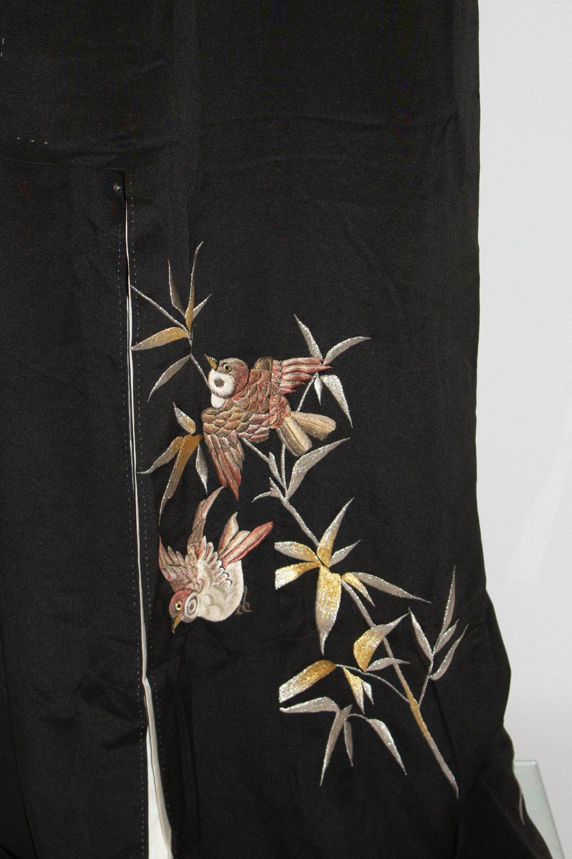 Women's Vintage Kimono with Embroidered Sparrow Detail For Sale