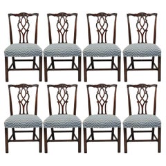 Set di 8 sedie da sala da pranzo in mogano Kindel Georgian Chippendale d'epoca