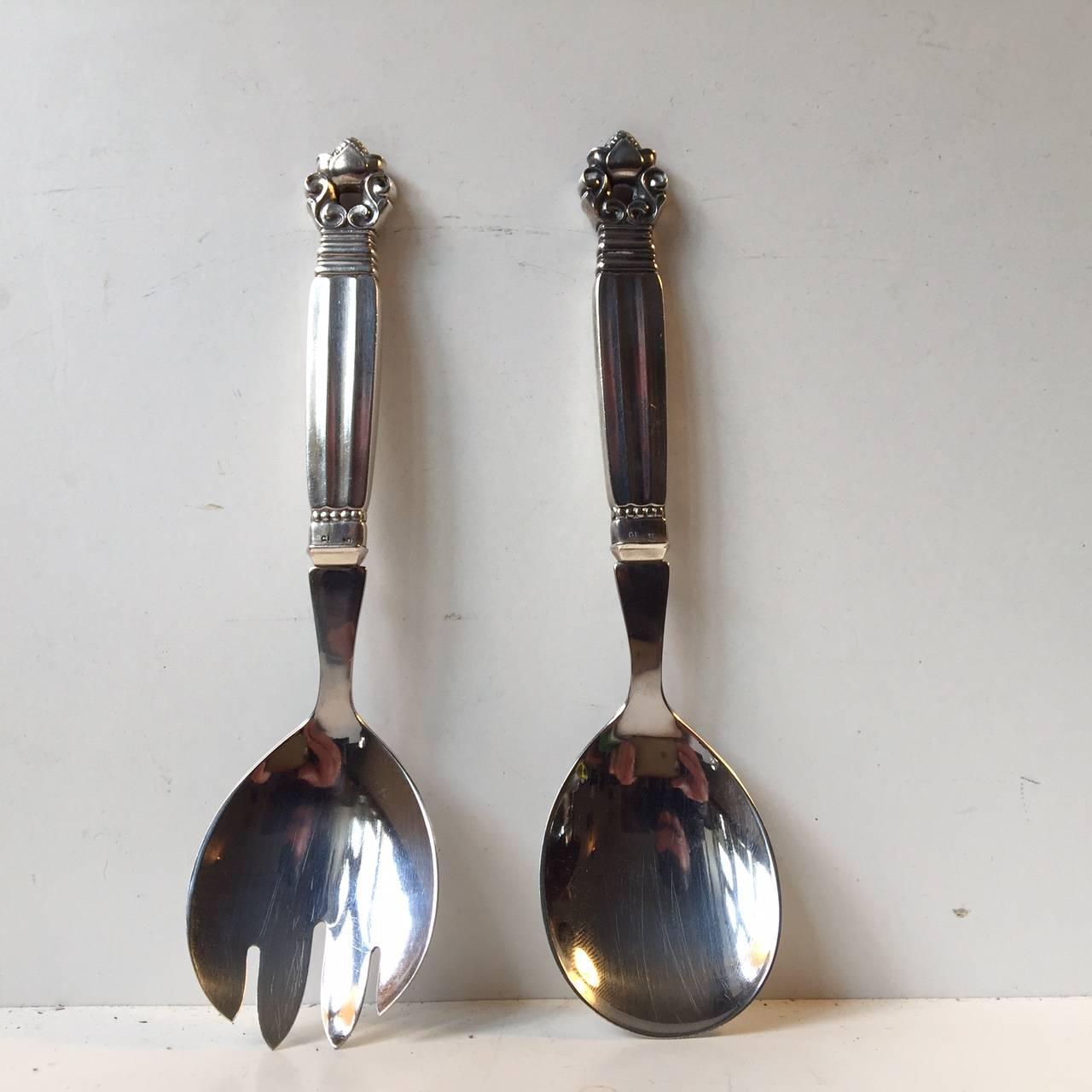 - A Georg Jensen Acorn salad set
- Designed by Johan Rohde
- Made with sterling silver and stainless steel
- The set is stamped
- It was manufactured, circa 1950.