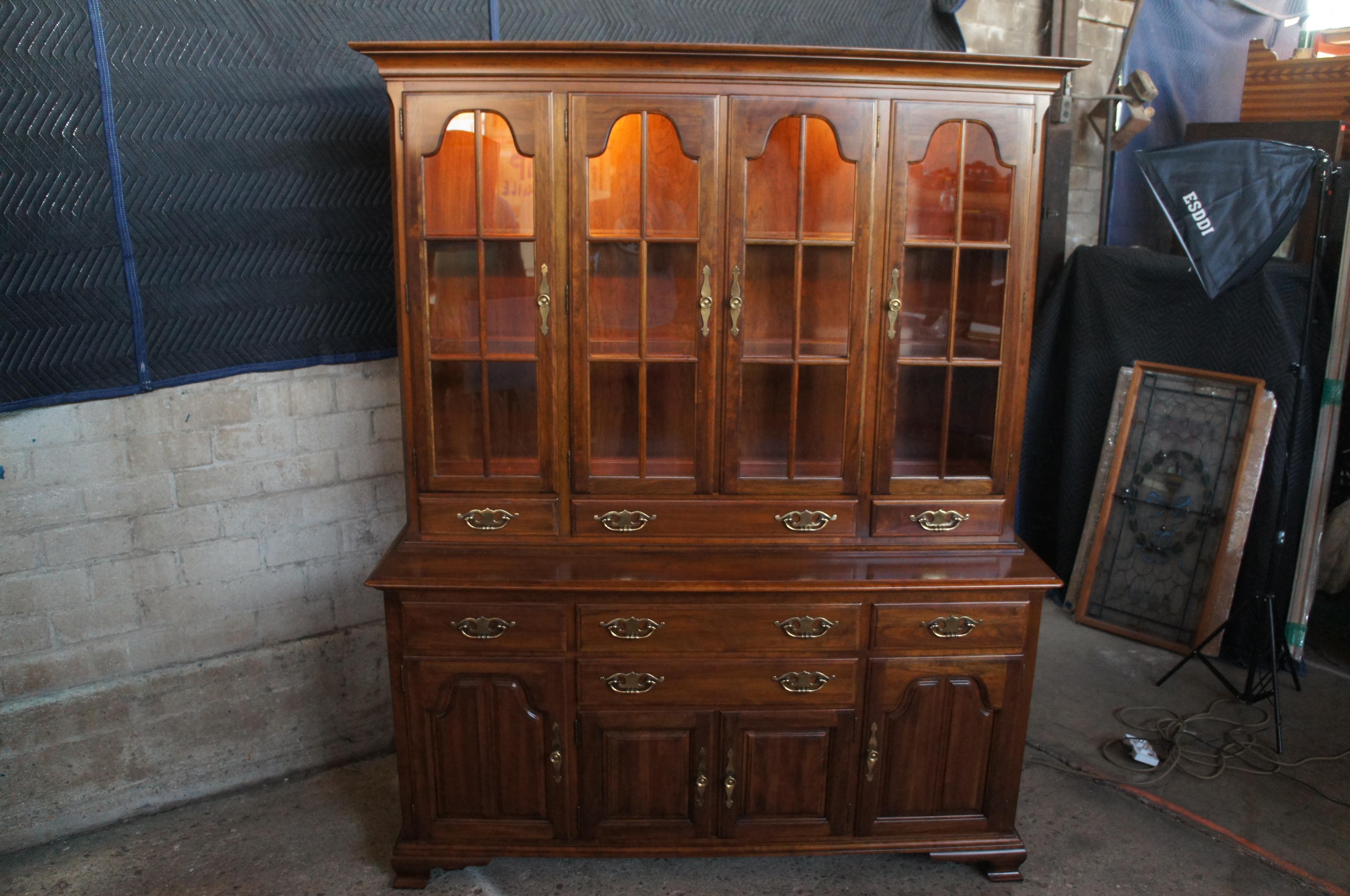 Vintage King Colonial American Cherry Buffet & Hutch China Display Cabinet 6