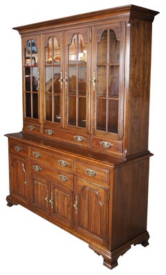 Vintage King Colonial American Cherry Buffet & Hutch China Display Cabinet