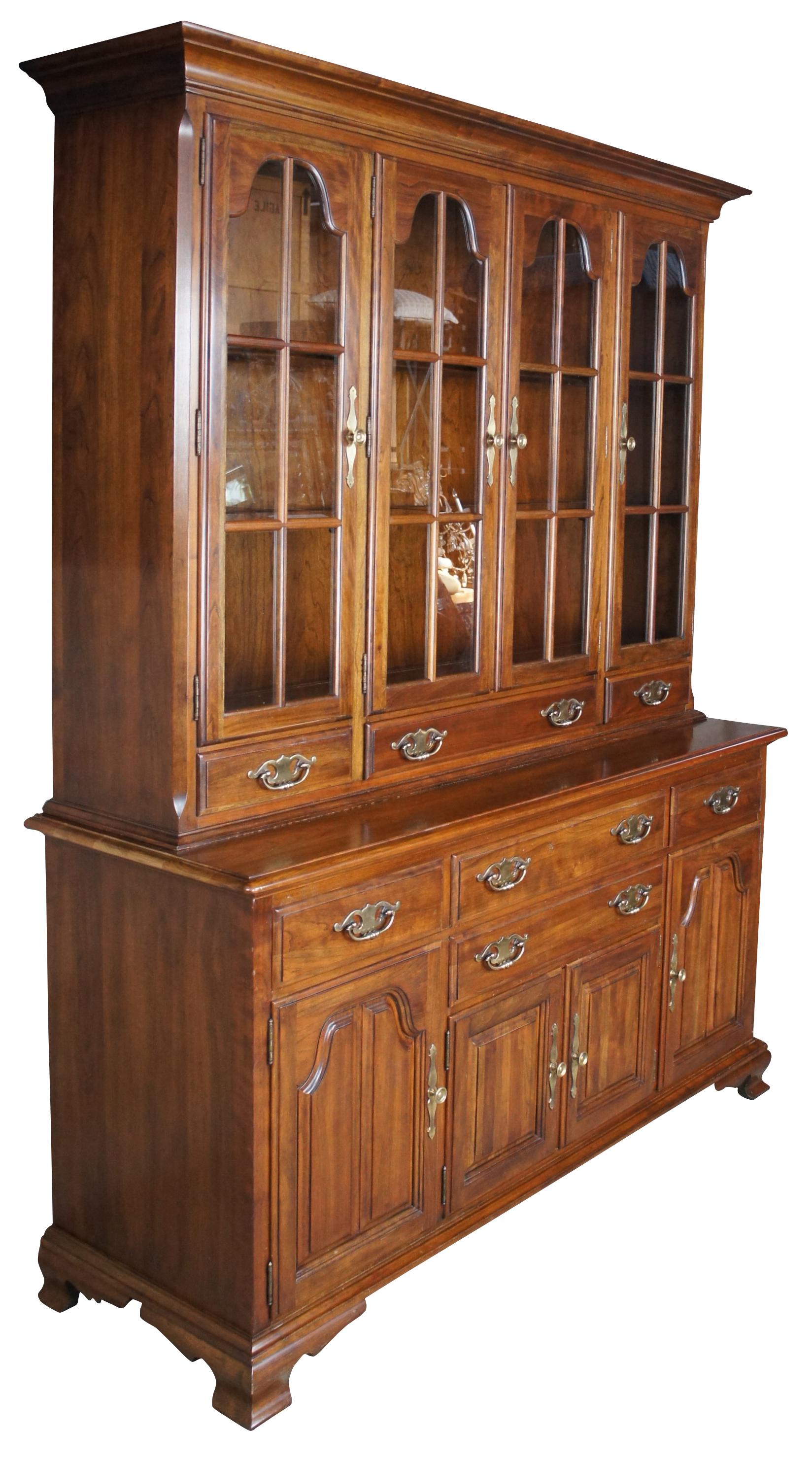 American Colonial Vintage King Colonial American Cherry Buffet & Hutch China Display Cabinet