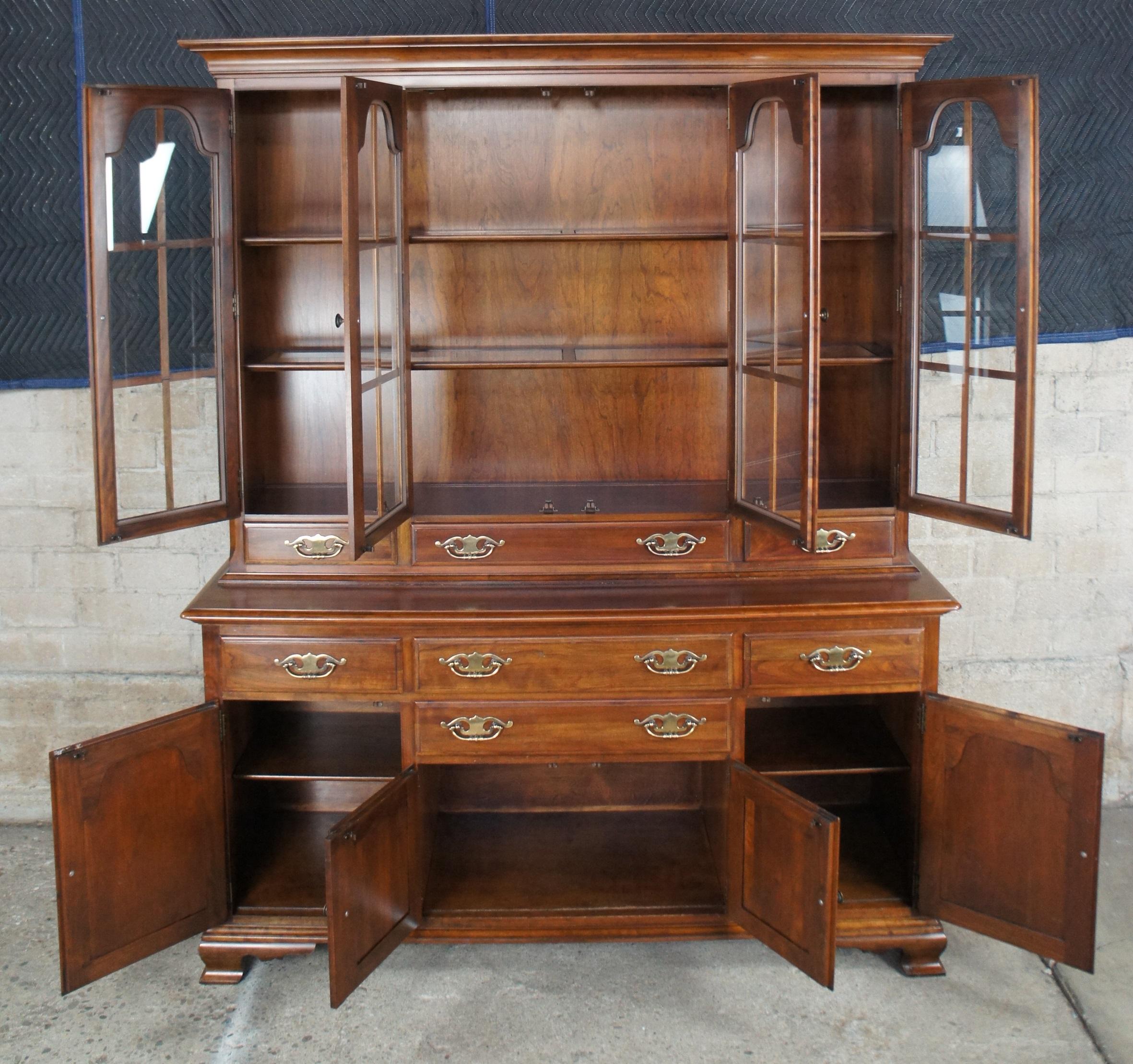 Late 20th Century Vintage King Colonial American Cherry Buffet & Hutch China Display Cabinet