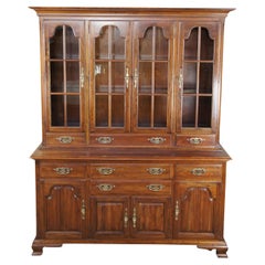 Used King Colonial American Cherry Buffet & Hutch China Display Cabinet