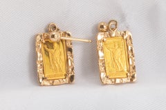 Vintage King Kamehameha 24k Ingot Gold Bar in 14K Yellow Gold Drop Earrings