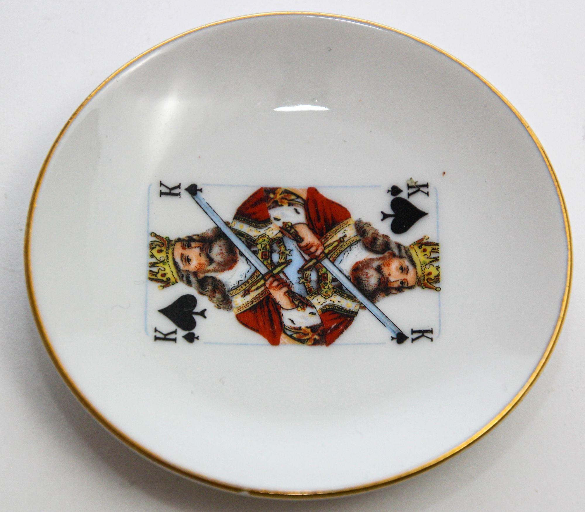 Hand-Painted Vintage King of Spades Porcelain Coaster Dish 1960s by Gloria Bavaria Germany For Sale