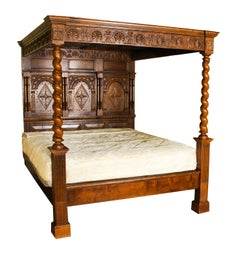 Vintage King Size Jacobean Four Poster Bed and Pair Bedside Cabinets