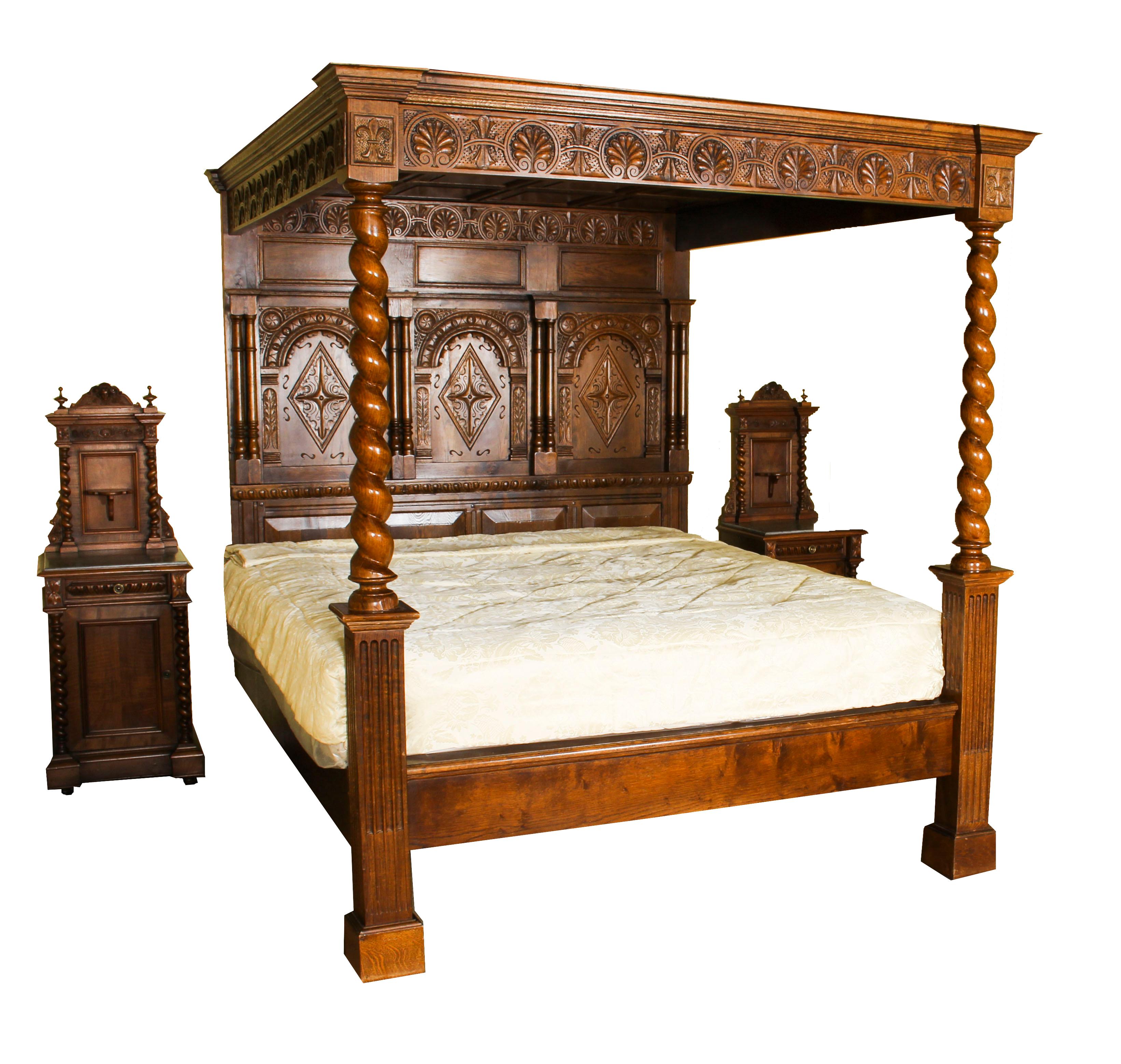 Vintage King Size Jacobean Four-Poster Bed with Canopy, Mid-20th Century 7