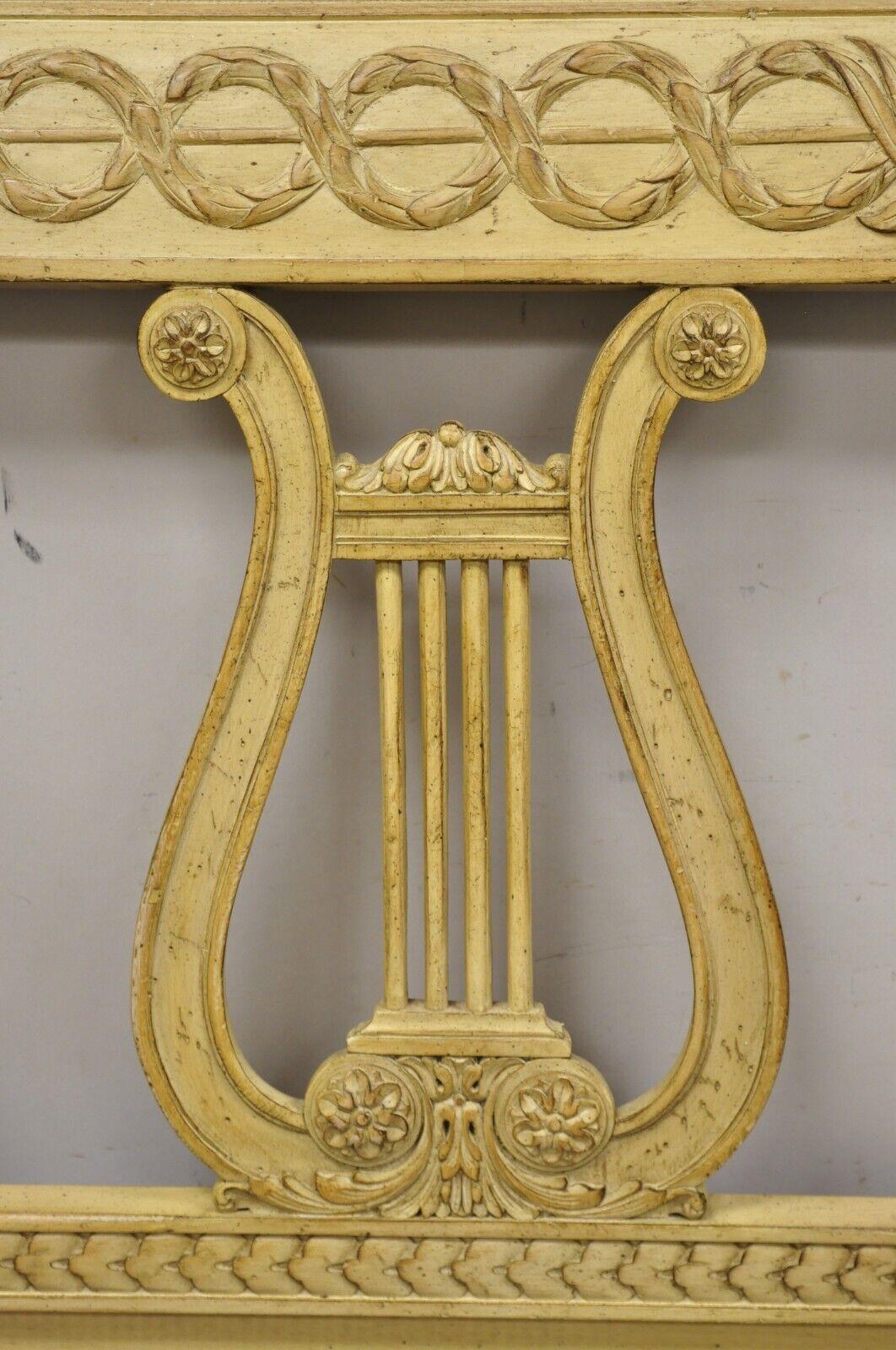 Vintage King Size Neoclassical Style Carved Lyre Harp Wooden Bed Headboard In Good Condition For Sale In Philadelphia, PA