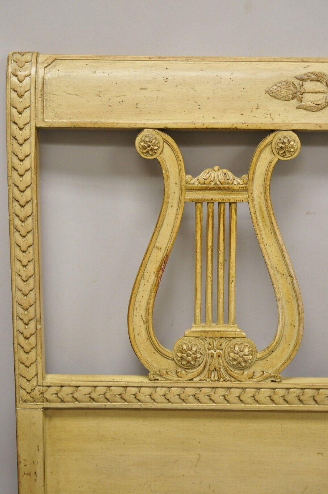 20th Century Vintage King Size Neoclassical Style Carved Lyre Harp Wooden Bed Headboard For Sale