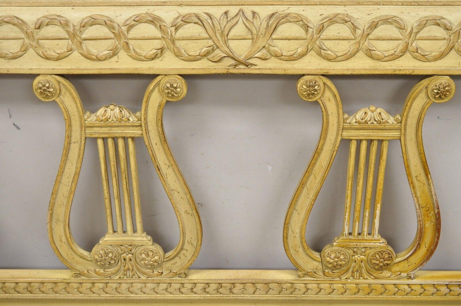 Vintage King Size Neoclassical Style Carved Lyre Harp Wooden Bed Headboard For Sale 2