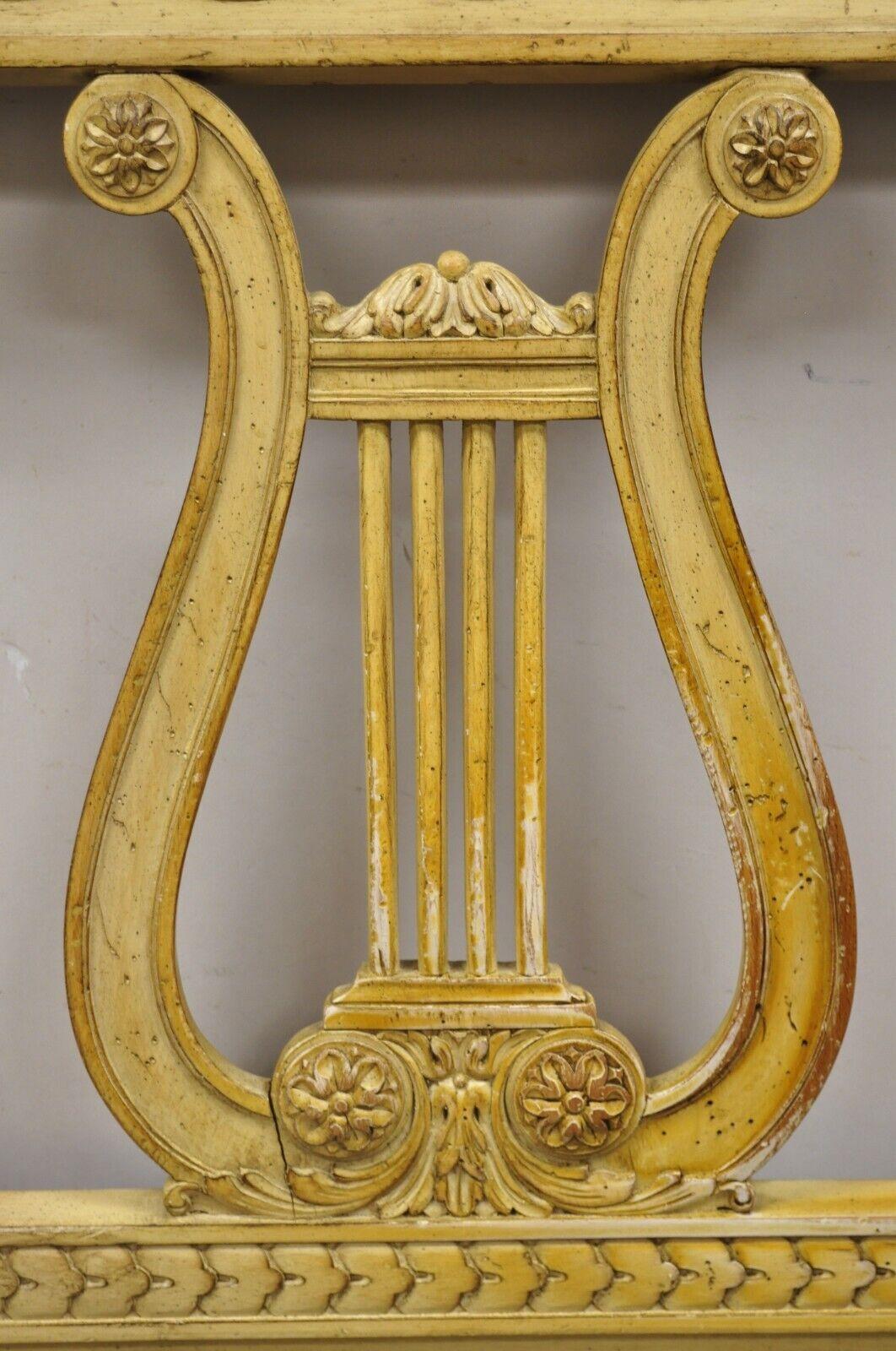 Vintage King Size Neoklassischen Stil geschnitzt Lyra Harfe Holzbett Kopfteil im Angebot 3