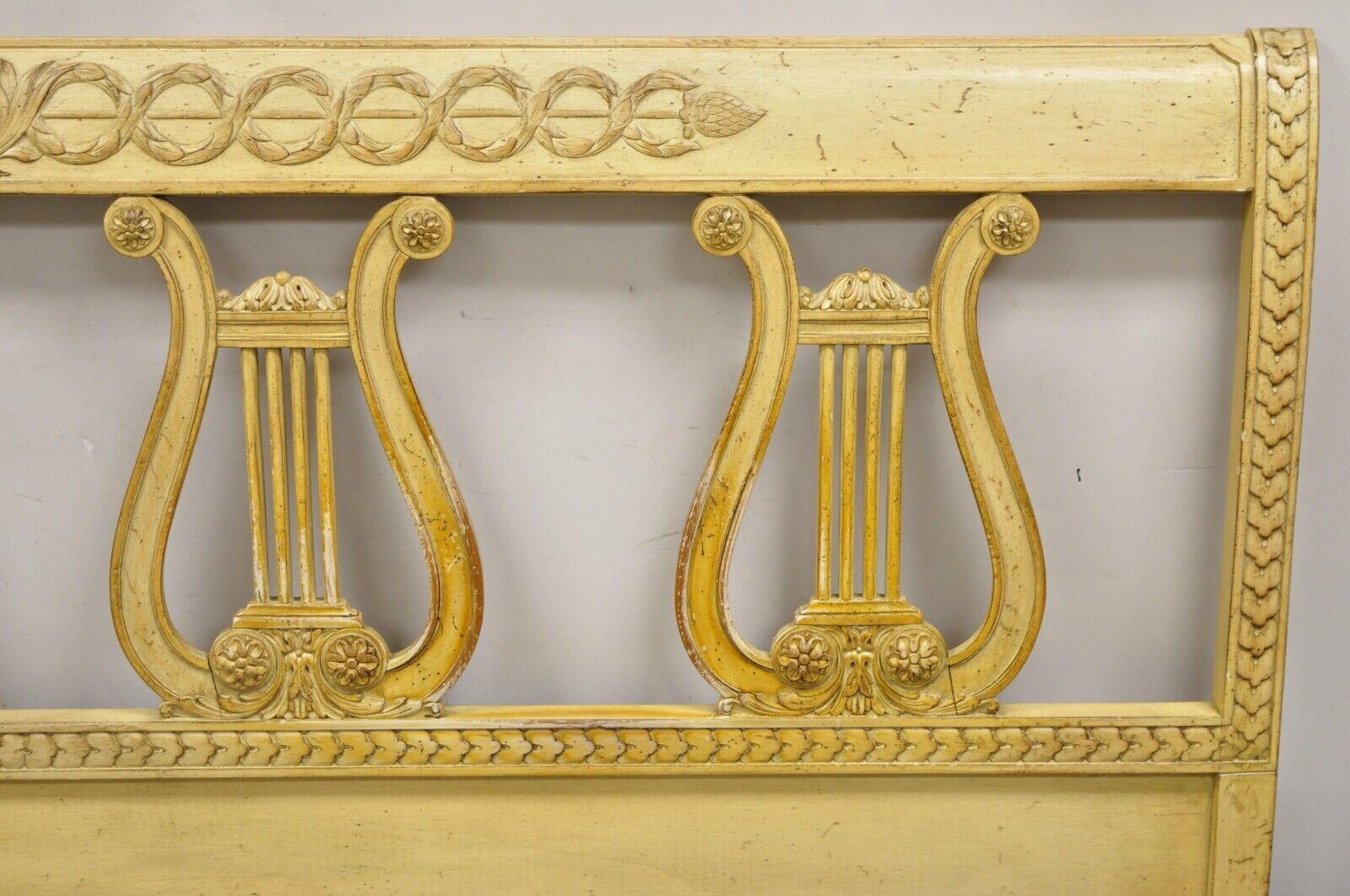 Vintage King Size Neoclassical Style Carved Lyre Harp Wooden Bed Headboard For Sale 4
