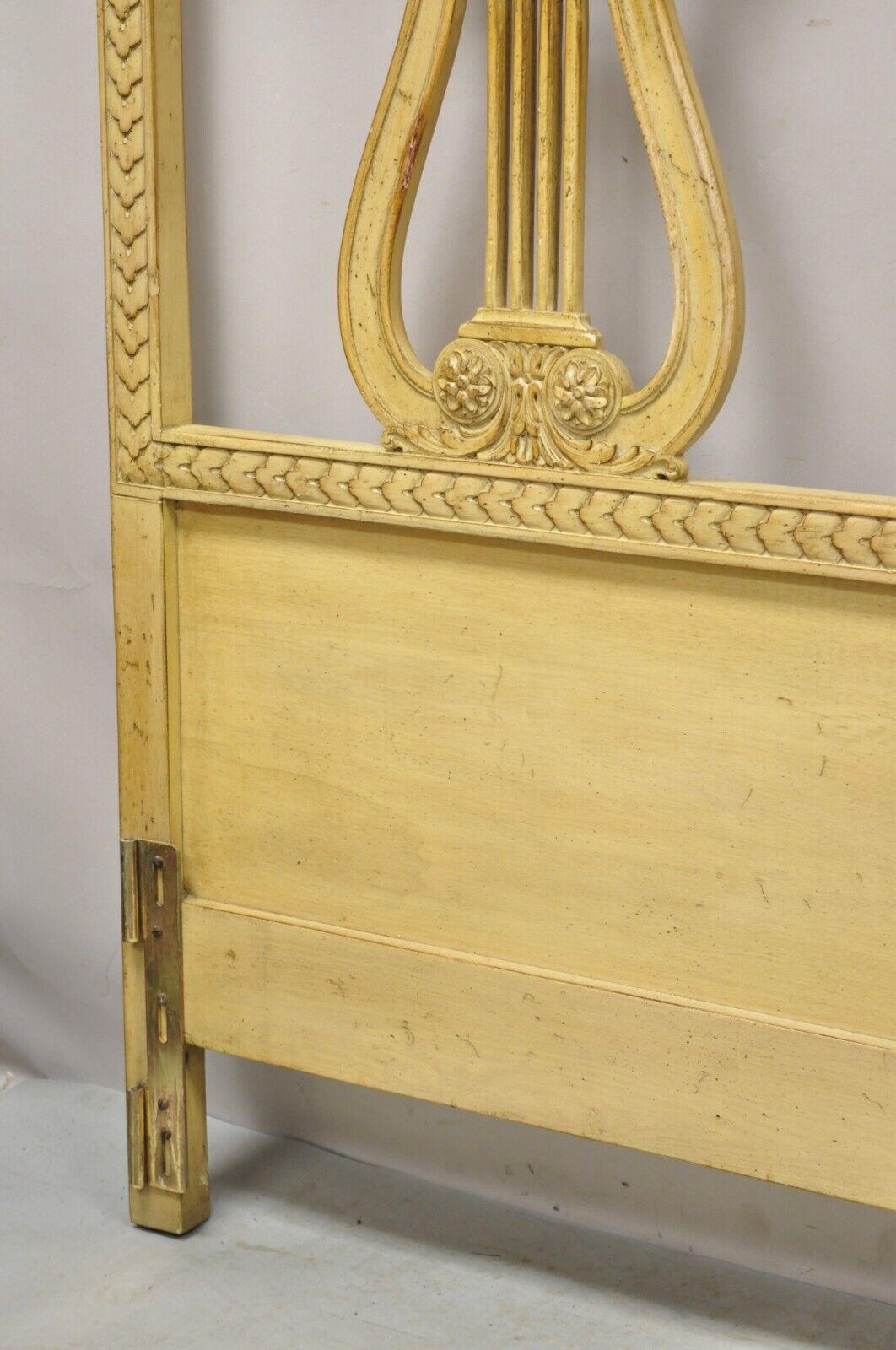 Vintage King Size Neoclassical Style Carved Lyre Harp Wooden Bed Headboard For Sale 5