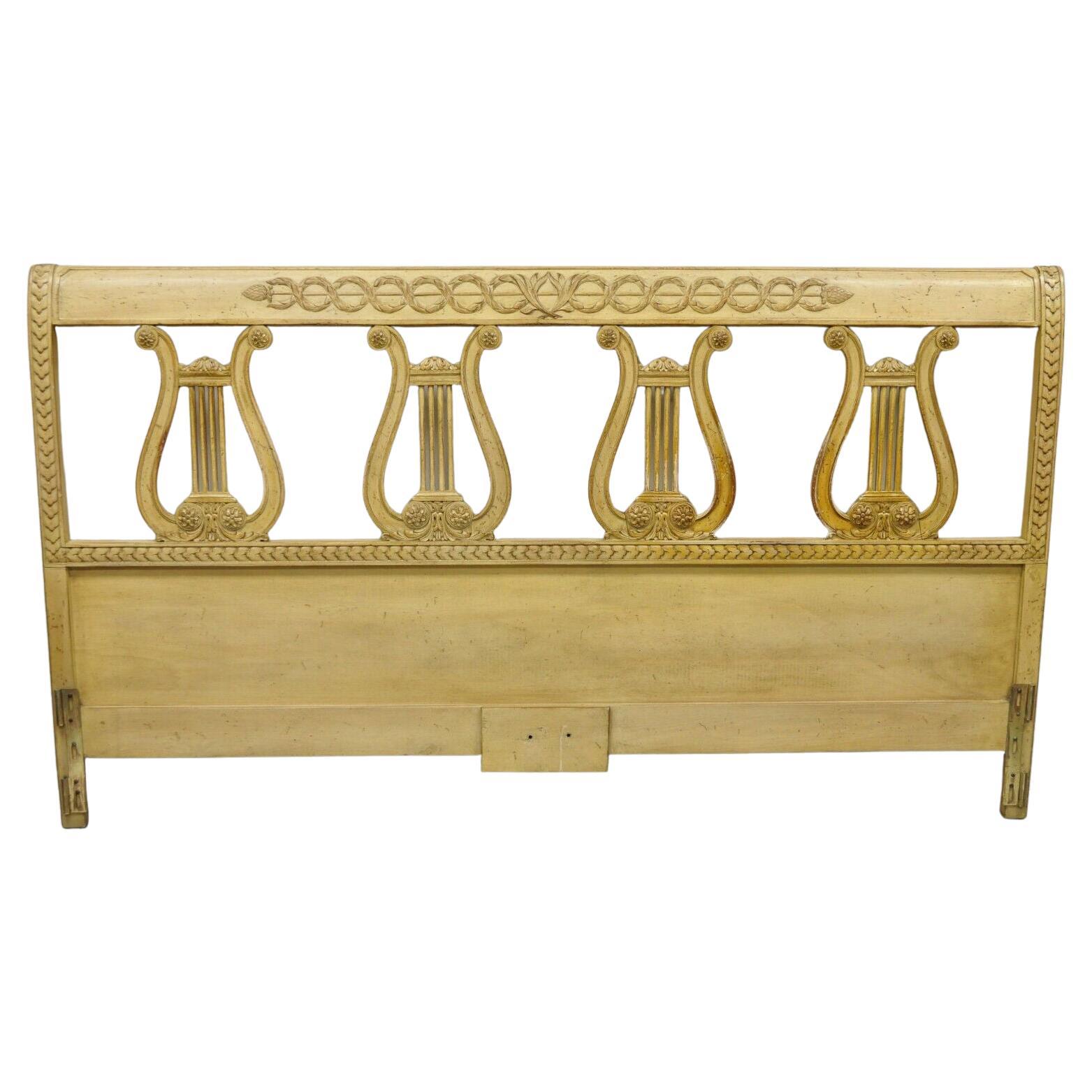 Tête de lit vintage de style néoclassique en bois sculpté en forme de lyre, taille King Size